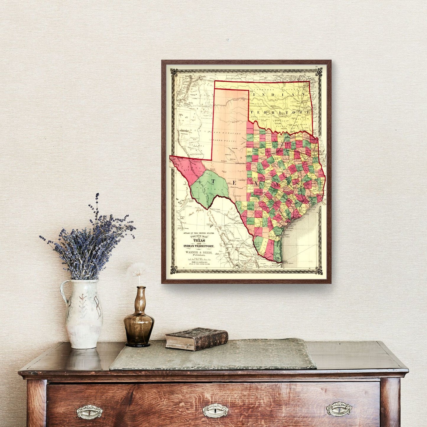Vintage Map of Texas, 1874