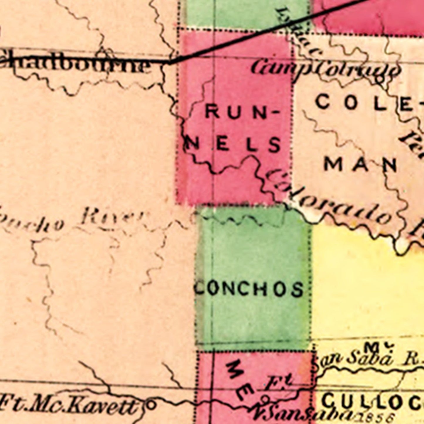 Vintage Map of Texas, 1874