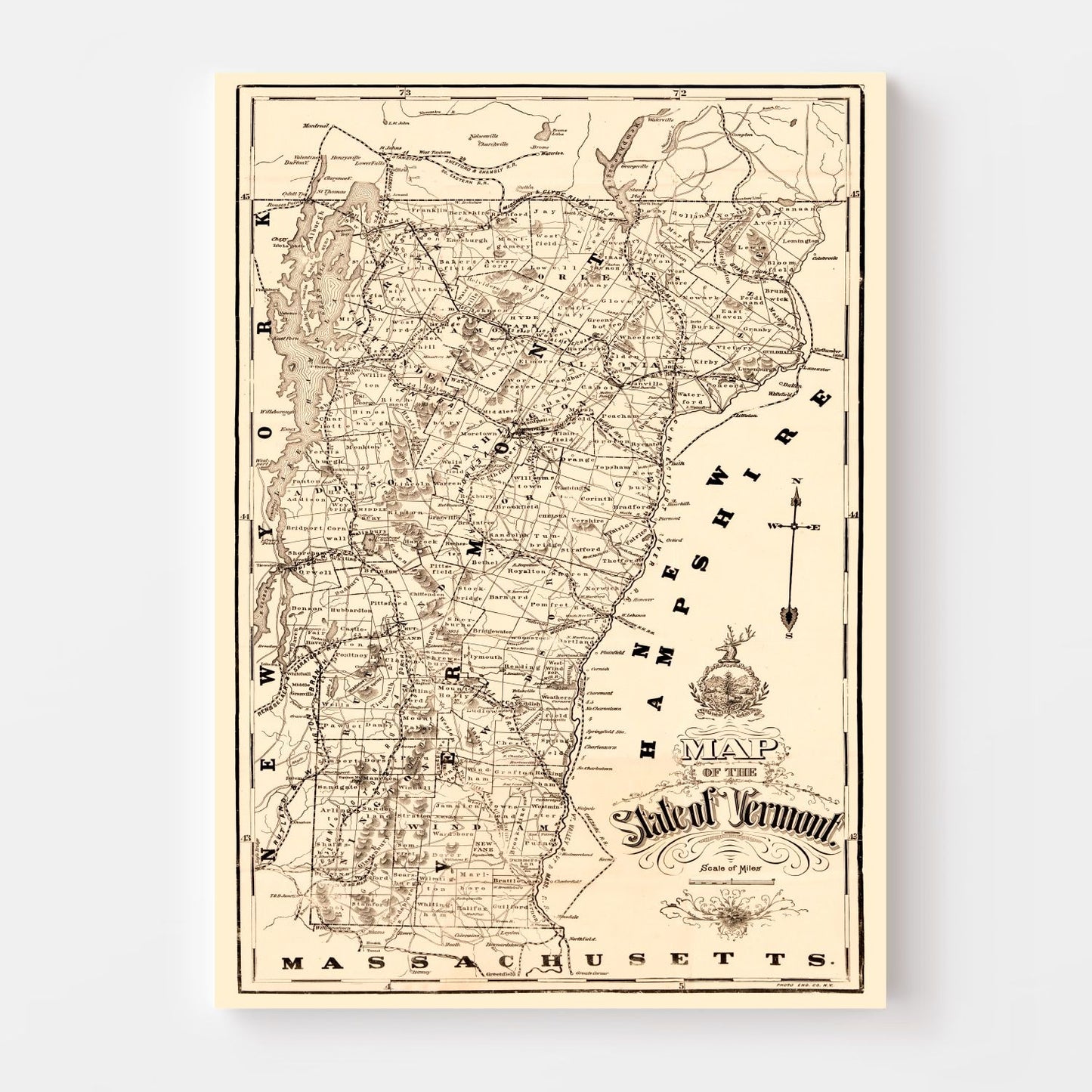 Vintage Map of Vermont, 1890