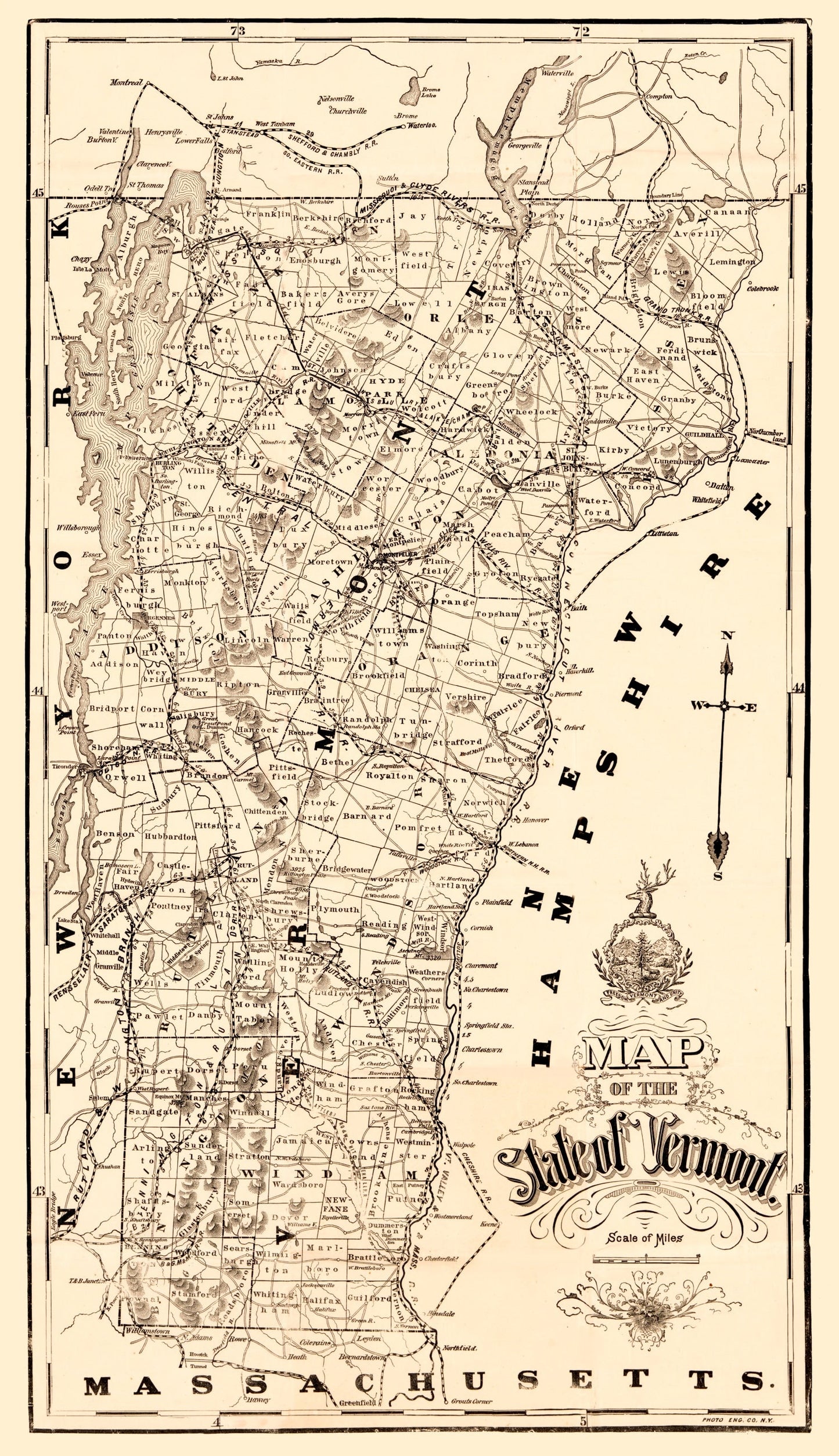 Vintage Map of Vermont, 1890