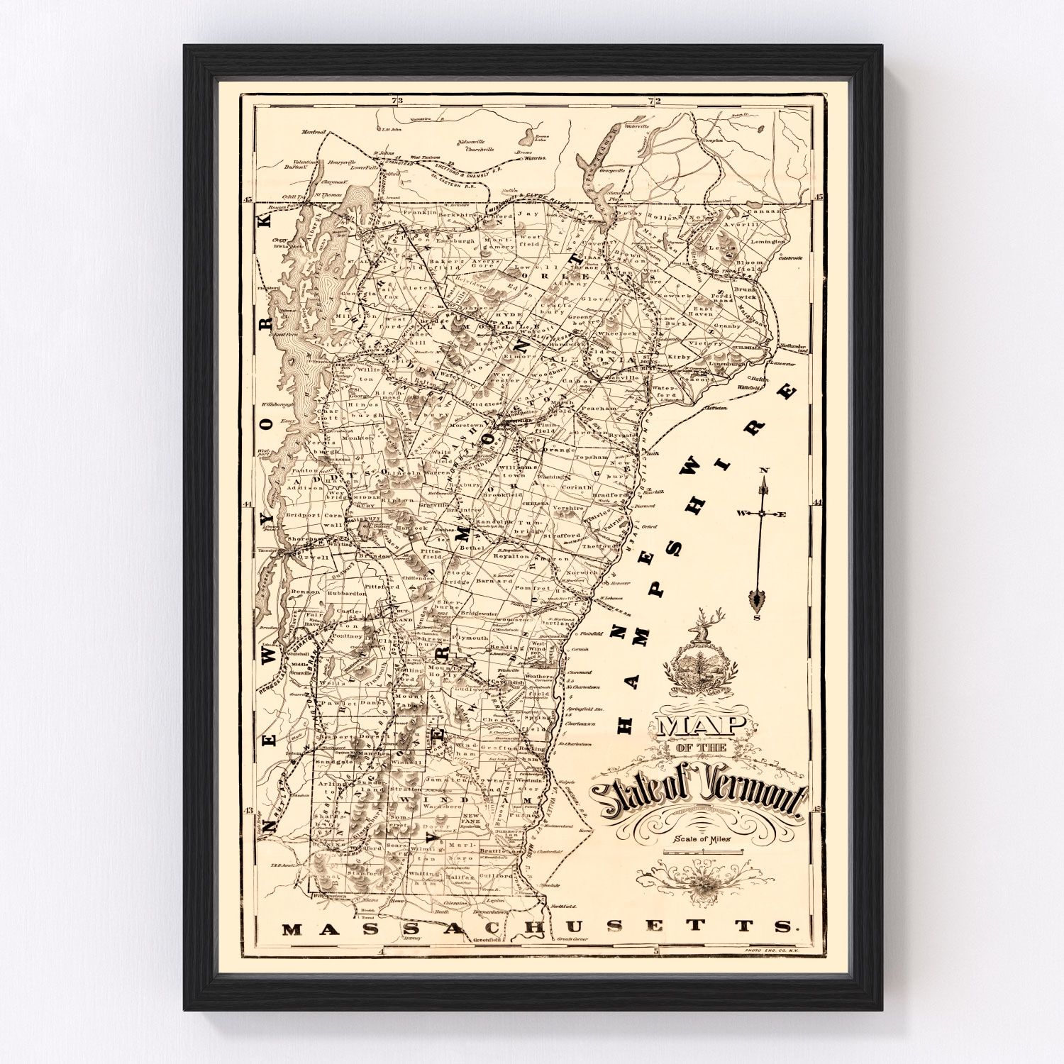 Vintage map of Vermont, 1890