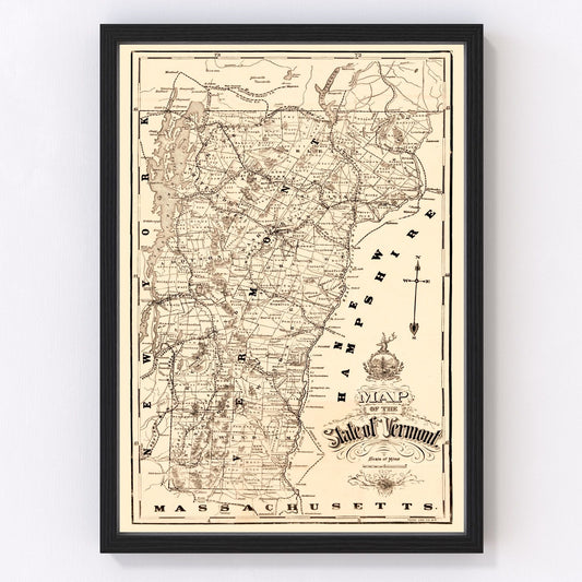 Vintage map of Vermont, 1890