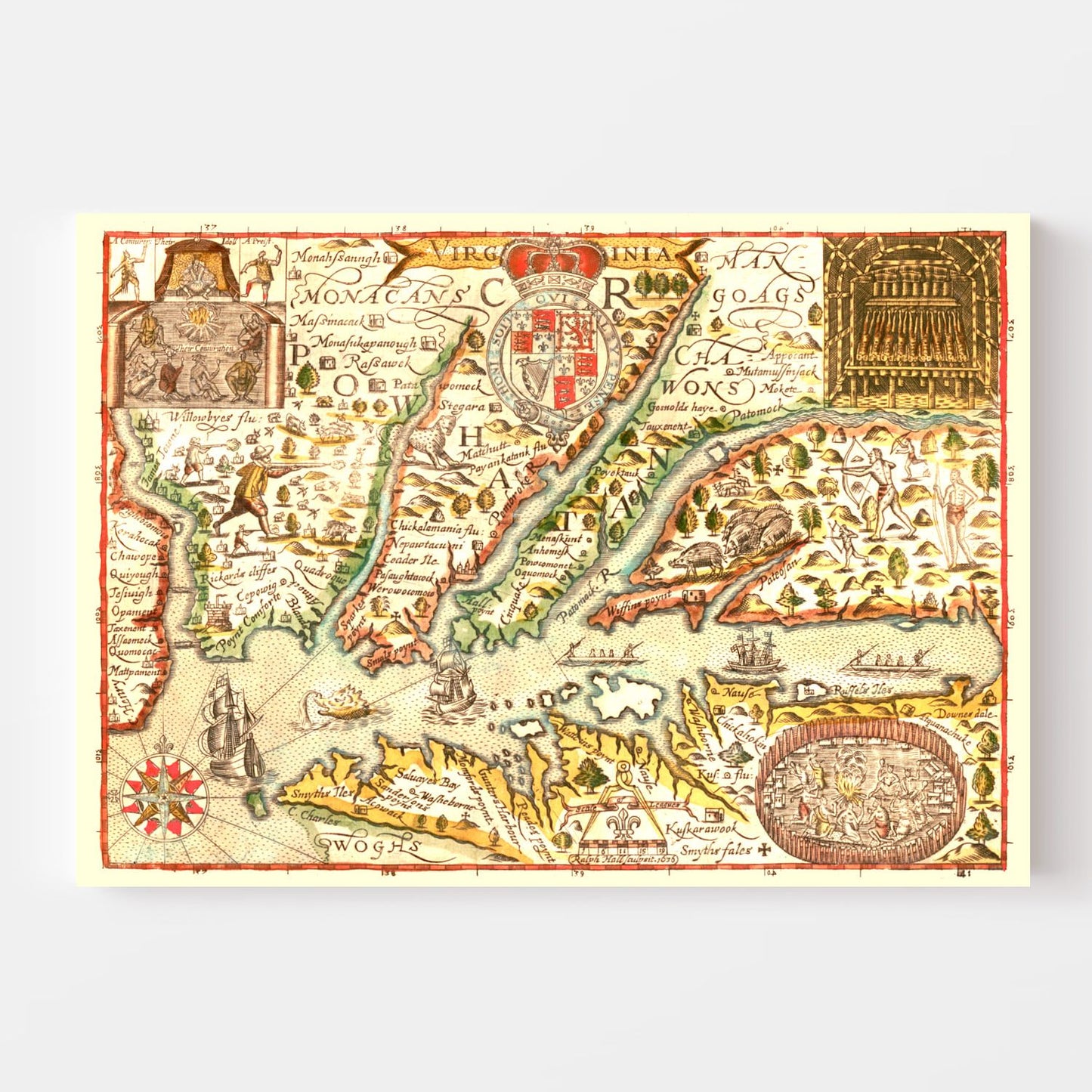 Vintage Map of Virginia, 1637
