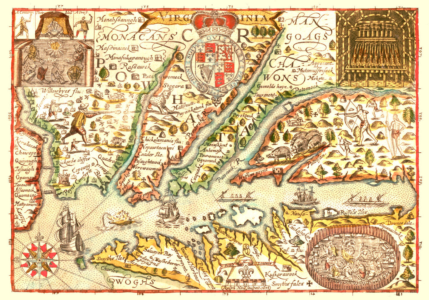 Vintage Map of Virginia, 1637