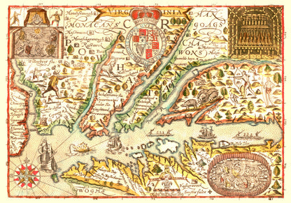 Vintage Map of Virginia, 1637