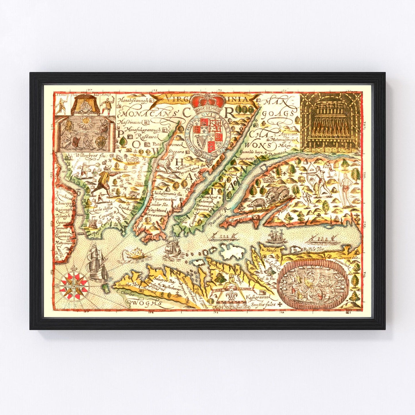 Vintage map of Virginia, 1637, early colonial, digitally restored