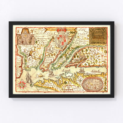 Vintage map of Virginia, 1637, early colonial, digitally restored