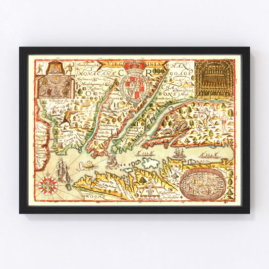 Vintage map of Virginia, 1637, early colonial, digitally restored