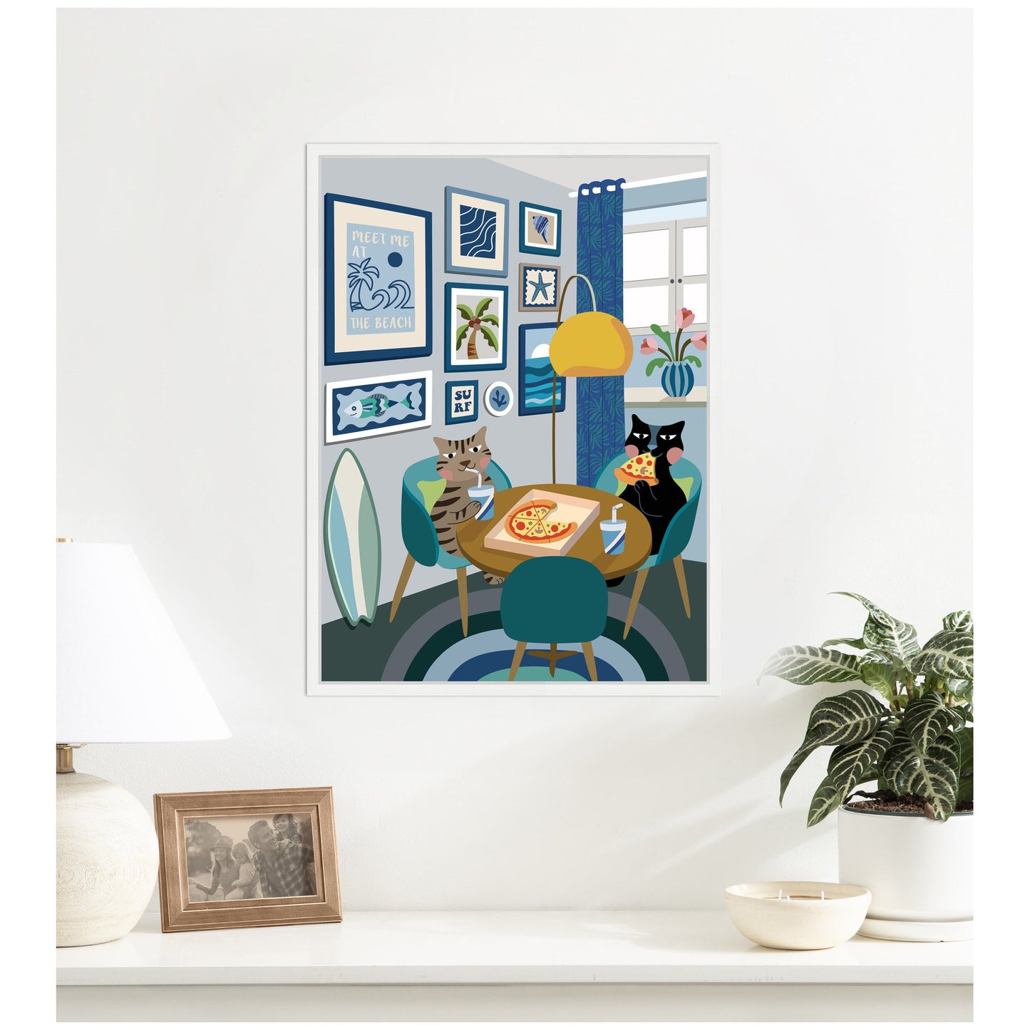 Pizza Cats Framed Canvas Wall Art