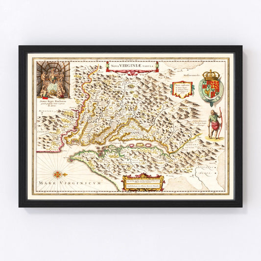 Vintage map of Virginia, 1644, early colonial Chesapeake Bay, restored