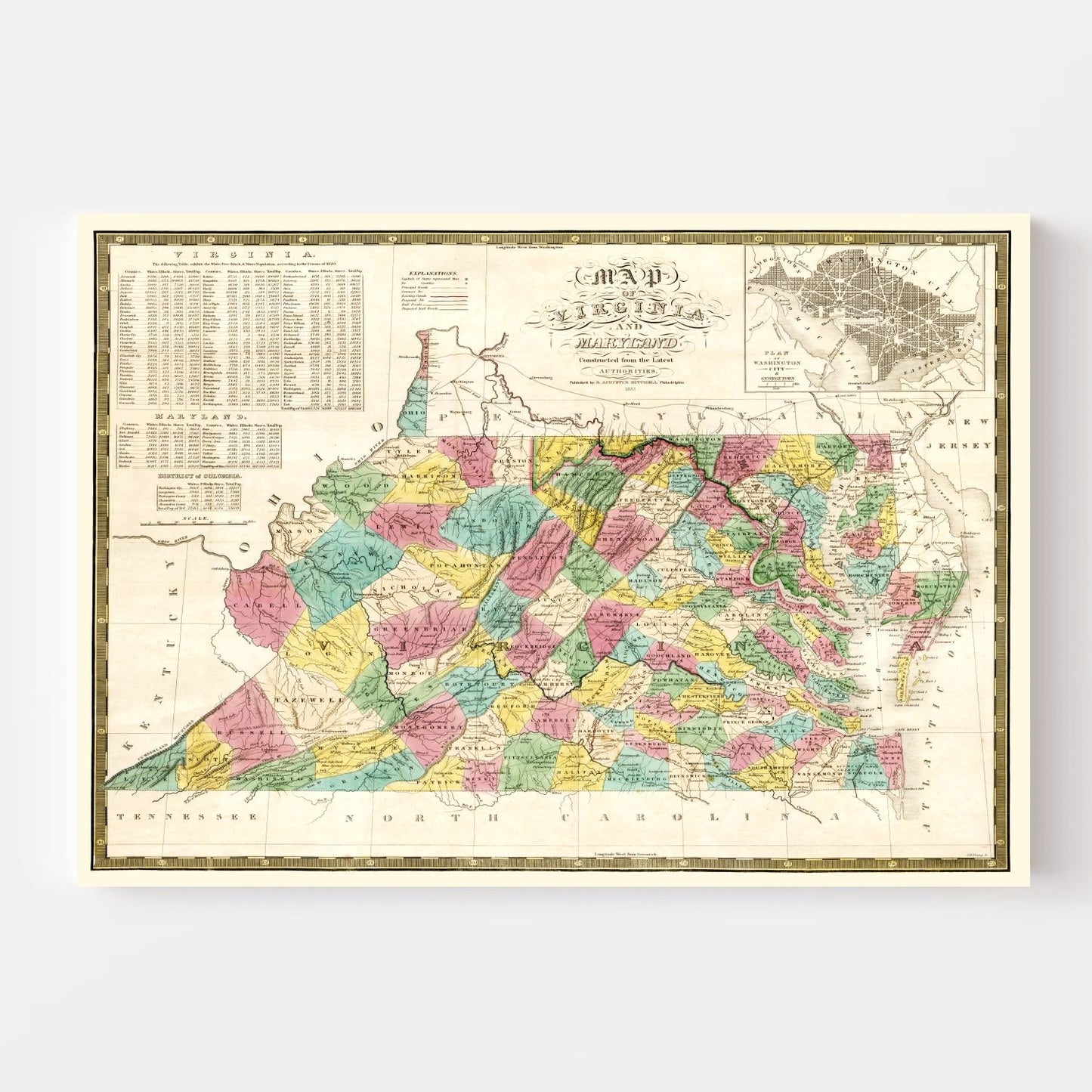 Vintage Map of Virginia, 1832