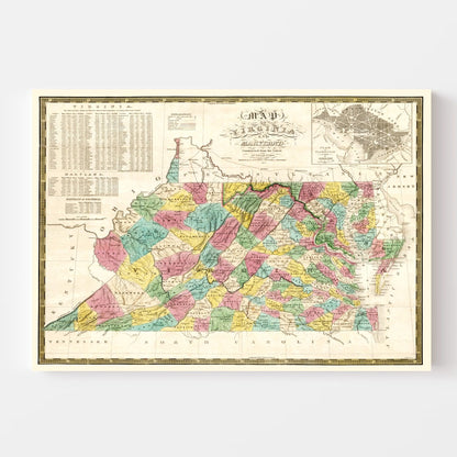 Vintage Map of Virginia, 1832