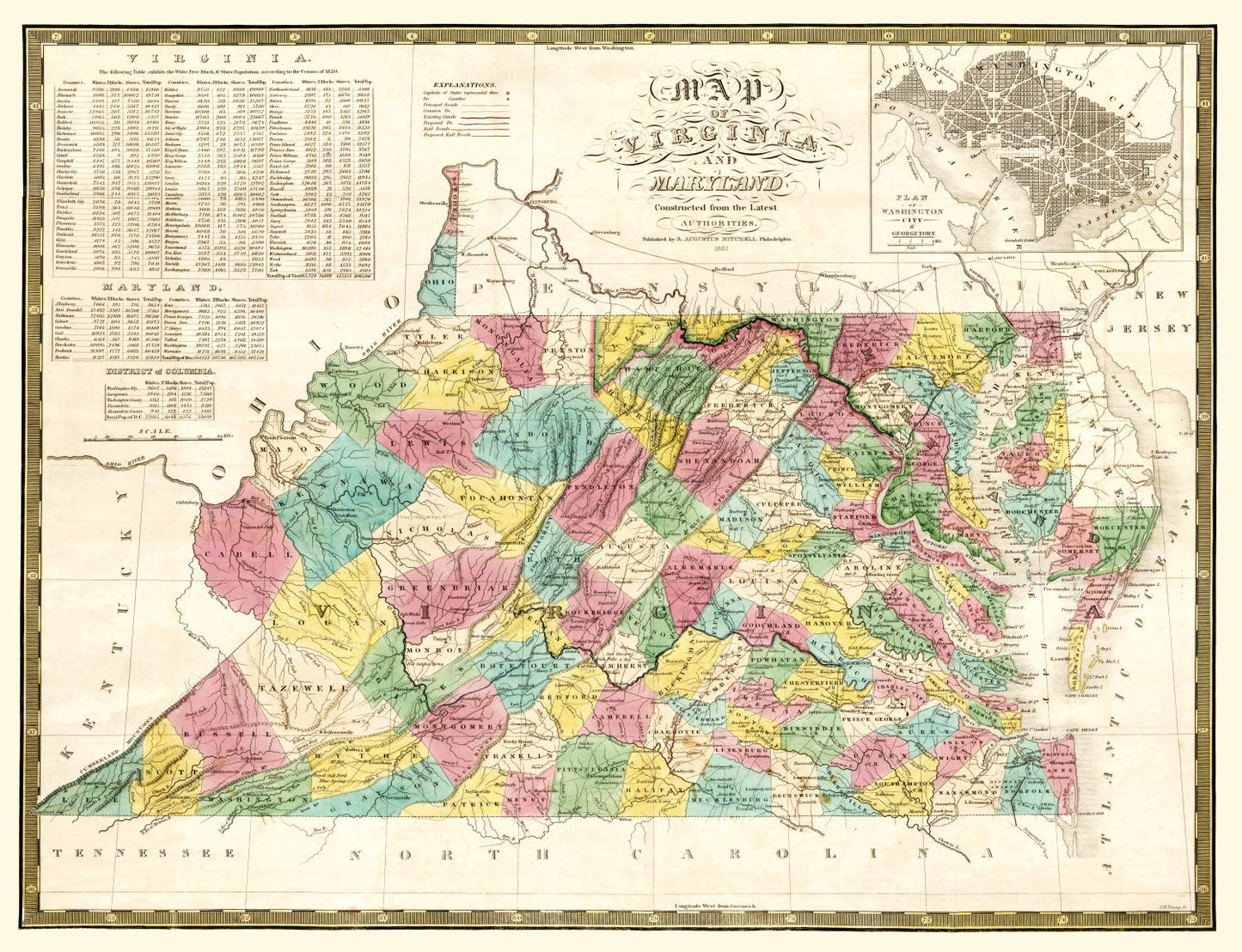 Vintage Map of Virginia, 1832
