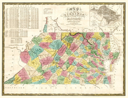 Vintage Map of Virginia, 1832