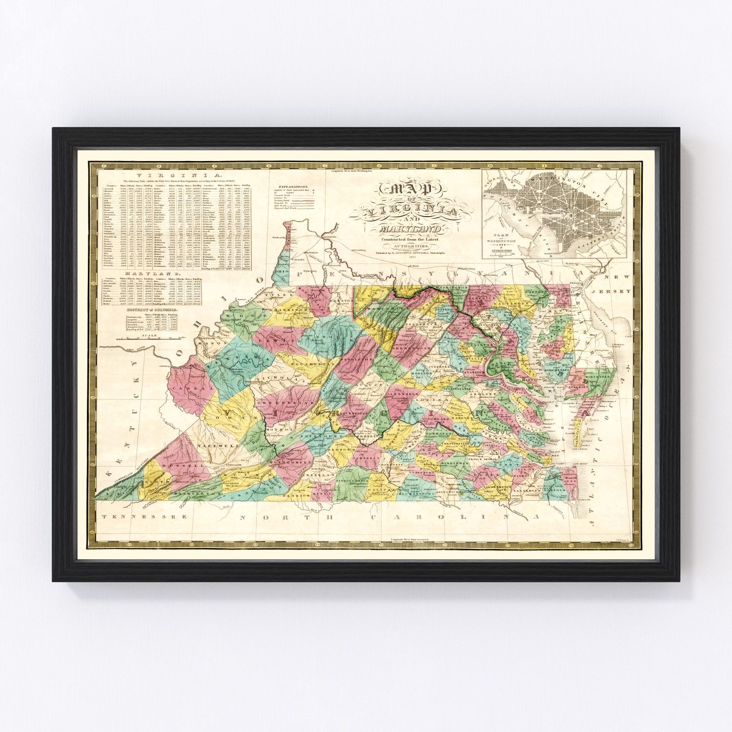 Vintage map of Virginia, 1832, digitally restored