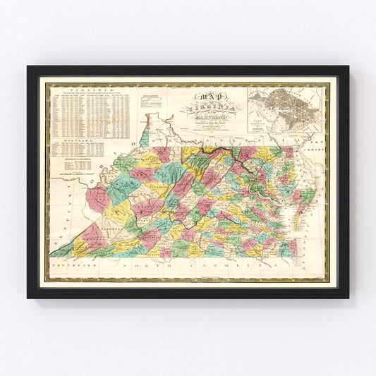 Vintage map of Virginia, 1832, digitally restored