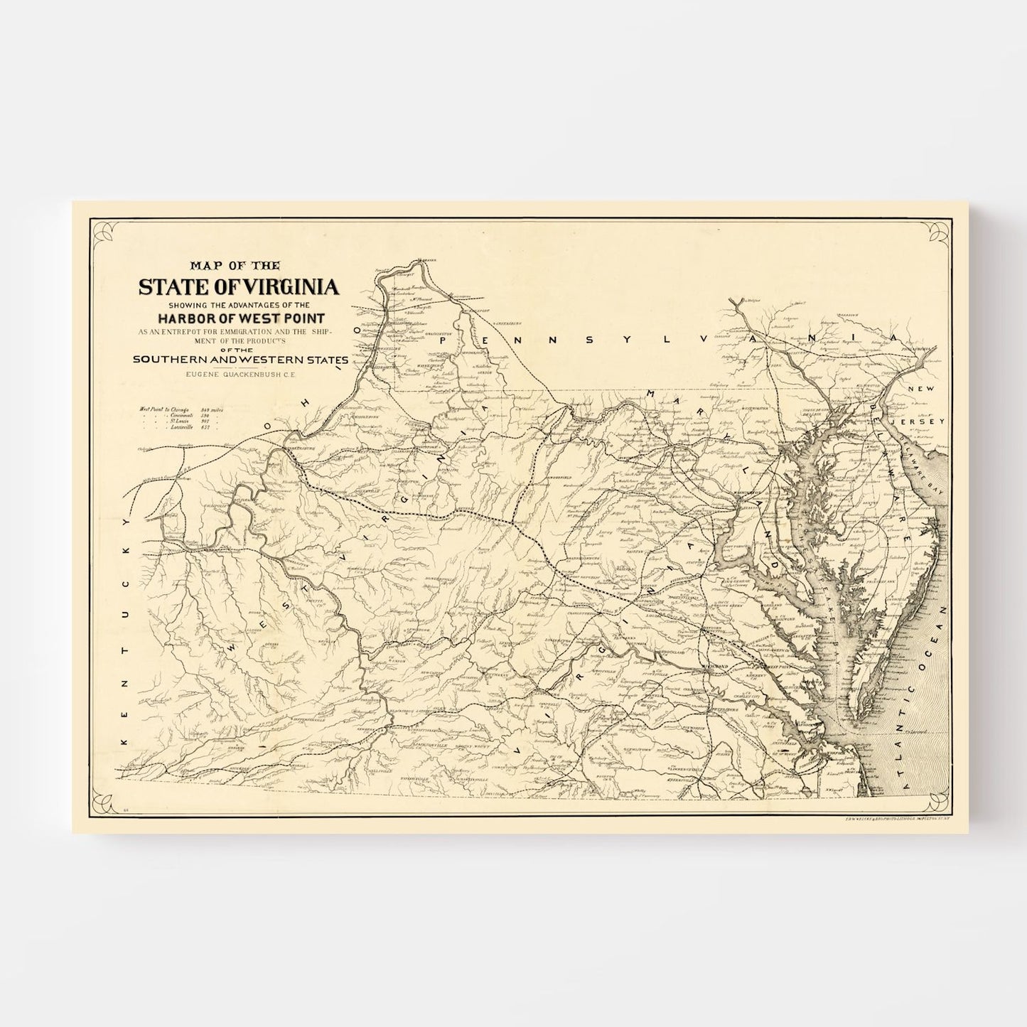 Vintage Map of Virginia, 1875
