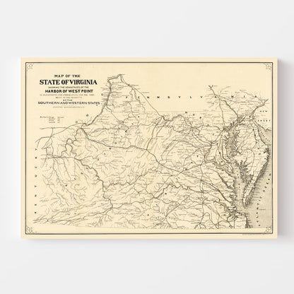 Vintage Map of Virginia, 1875