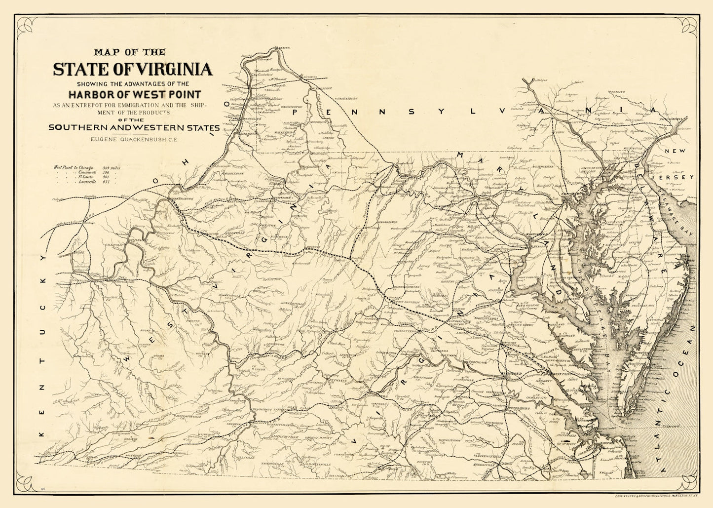 Vintage Map of Virginia, 1875