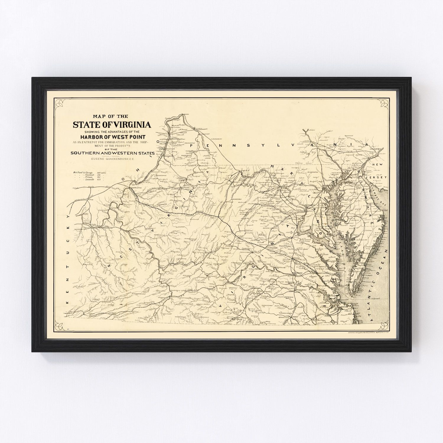 Vintage map of Virginia, 1875, Gilded Age digitally restored