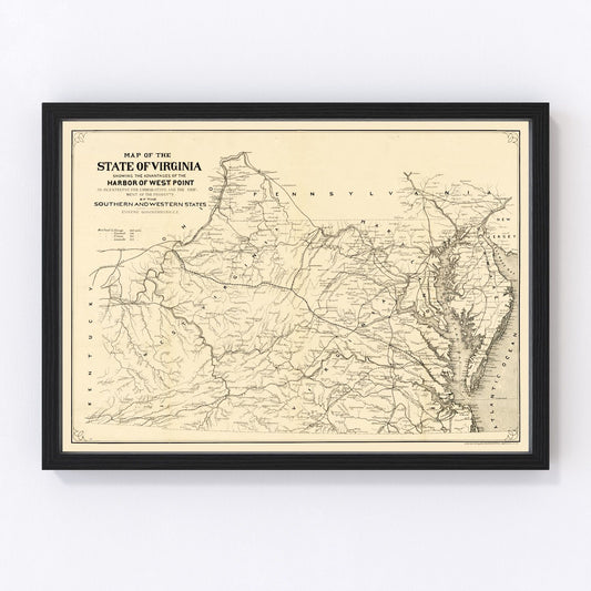 Vintage map of Virginia, 1875, Gilded Age digitally restored