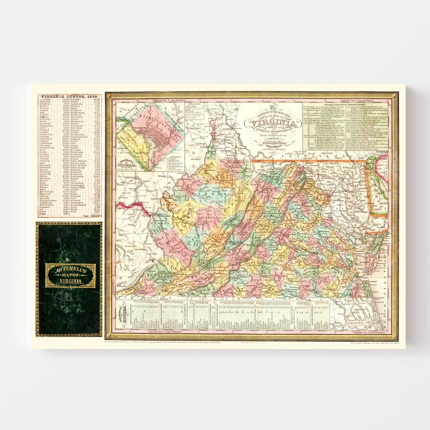 Vintage Map of Virginia, 1834