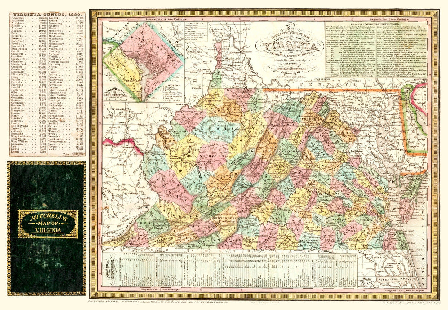 Vintage Map of Virginia, 1834