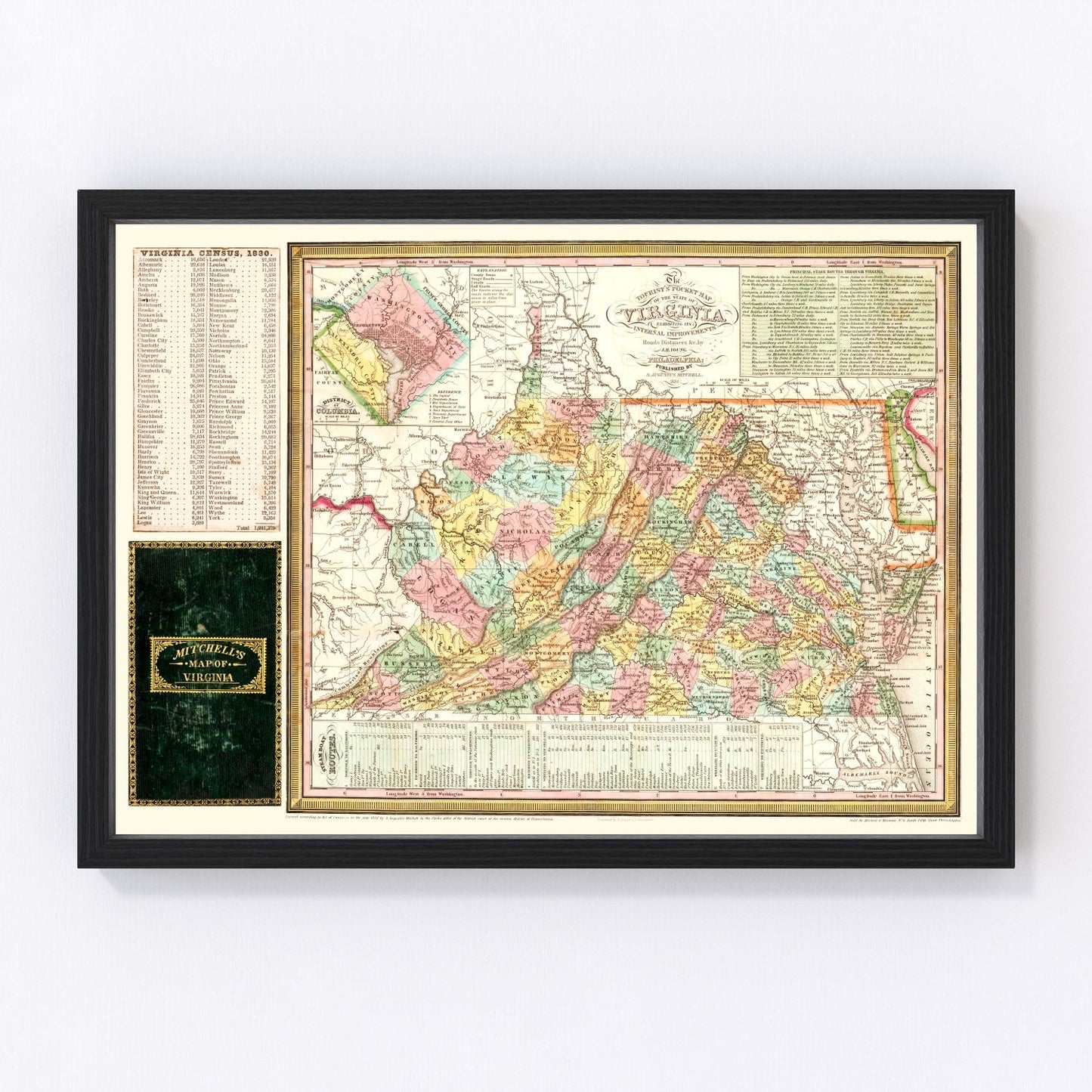 Vintage map of Virginia, 1834, digitally restored