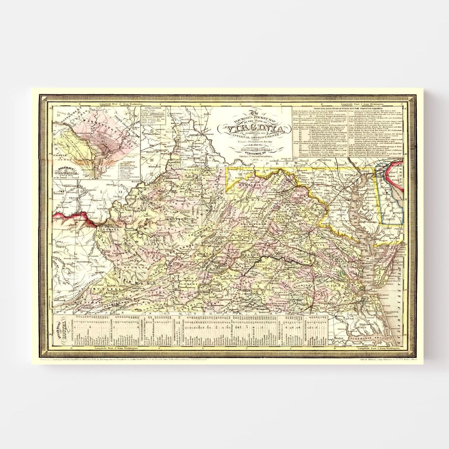 Vintage Map of Virginia, 1853