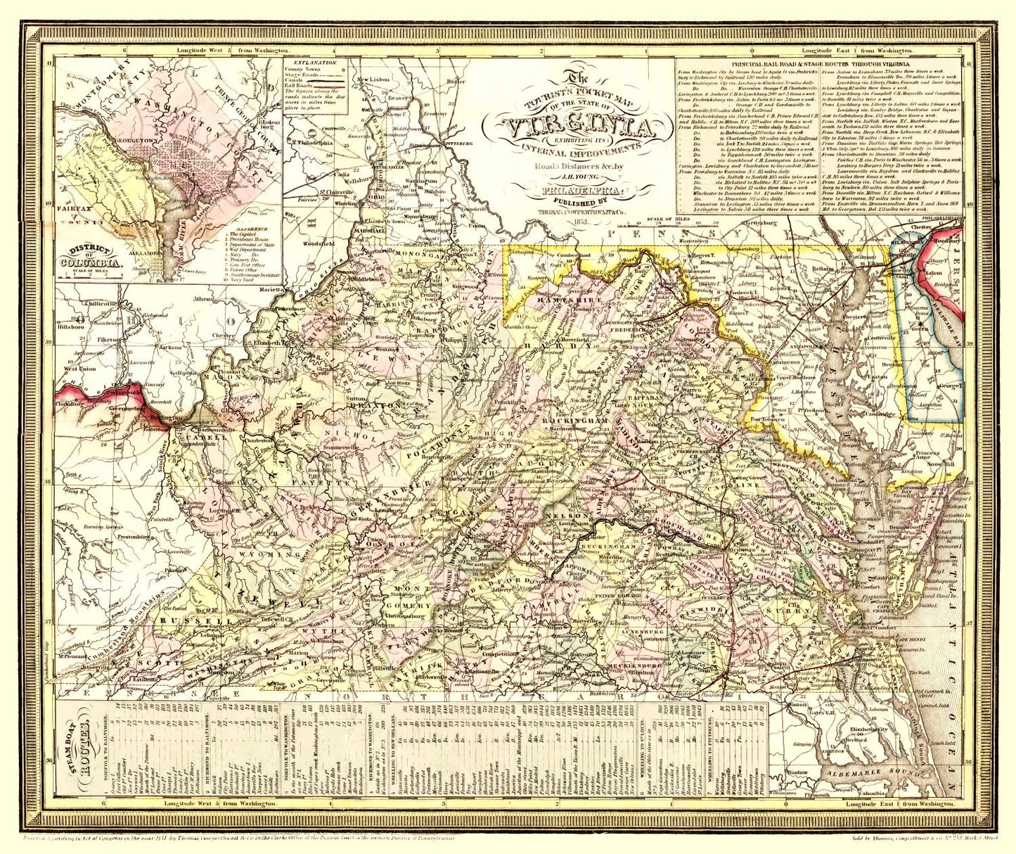 Vintage Map of Virginia, 1853