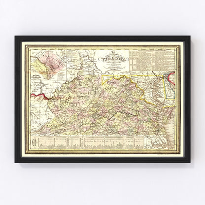 Vintage map of Virginia, 1853, antebellum, digitally restored
