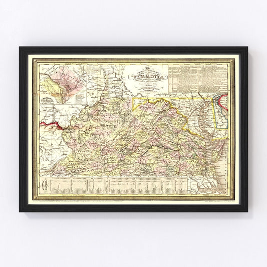 Vintage map of Virginia, 1853, antebellum, digitally restored