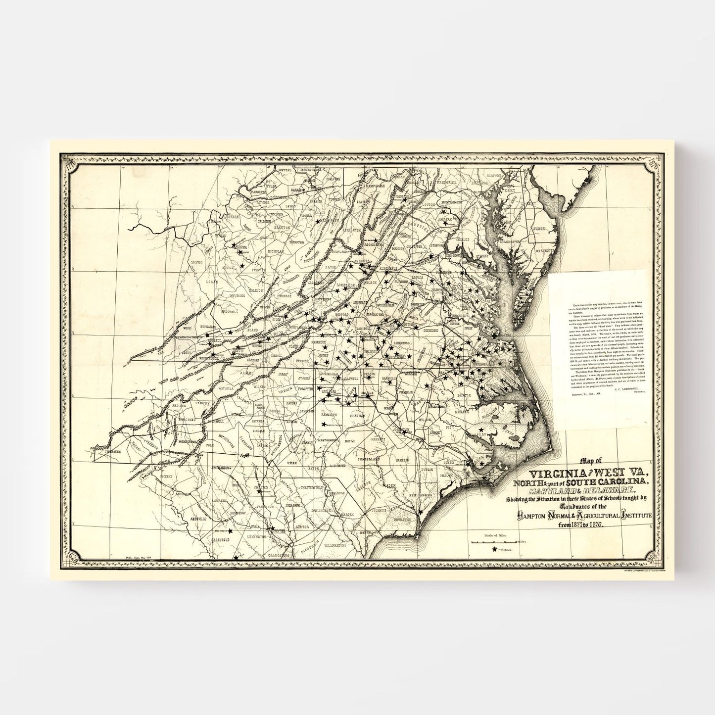 Vintage Map of Virginia, 1876