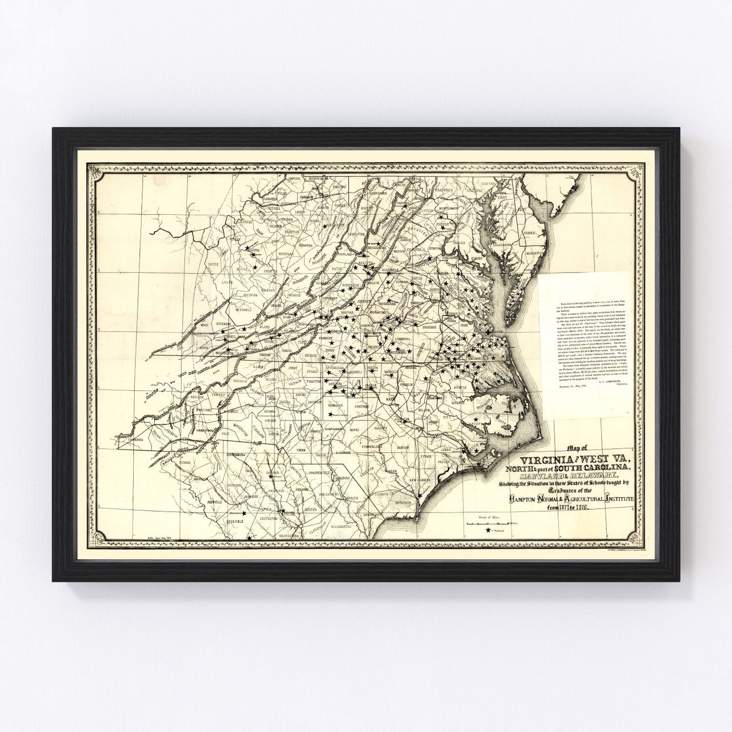 Vintage map of Virginia, 1876, digitally restored