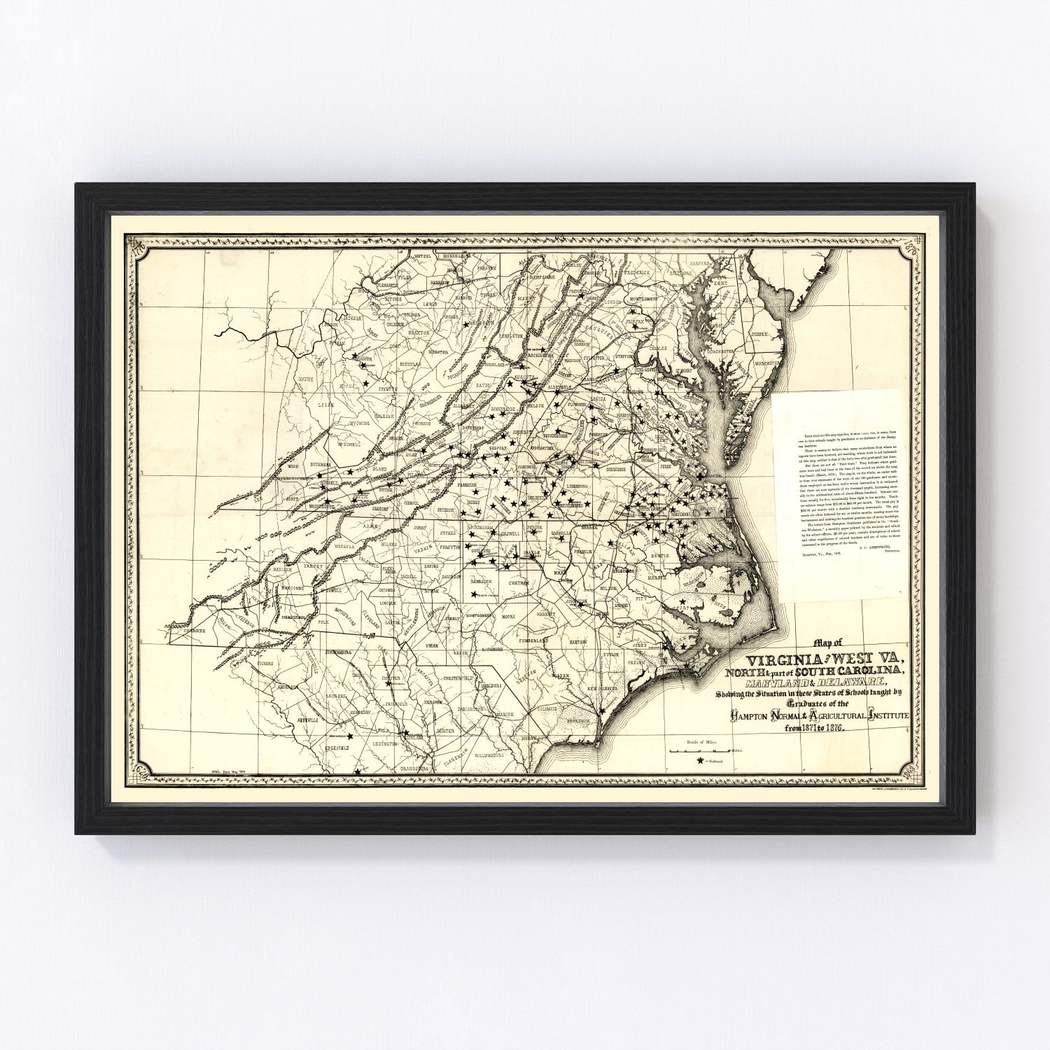Vintage map of Virginia, 1876, digitally restored