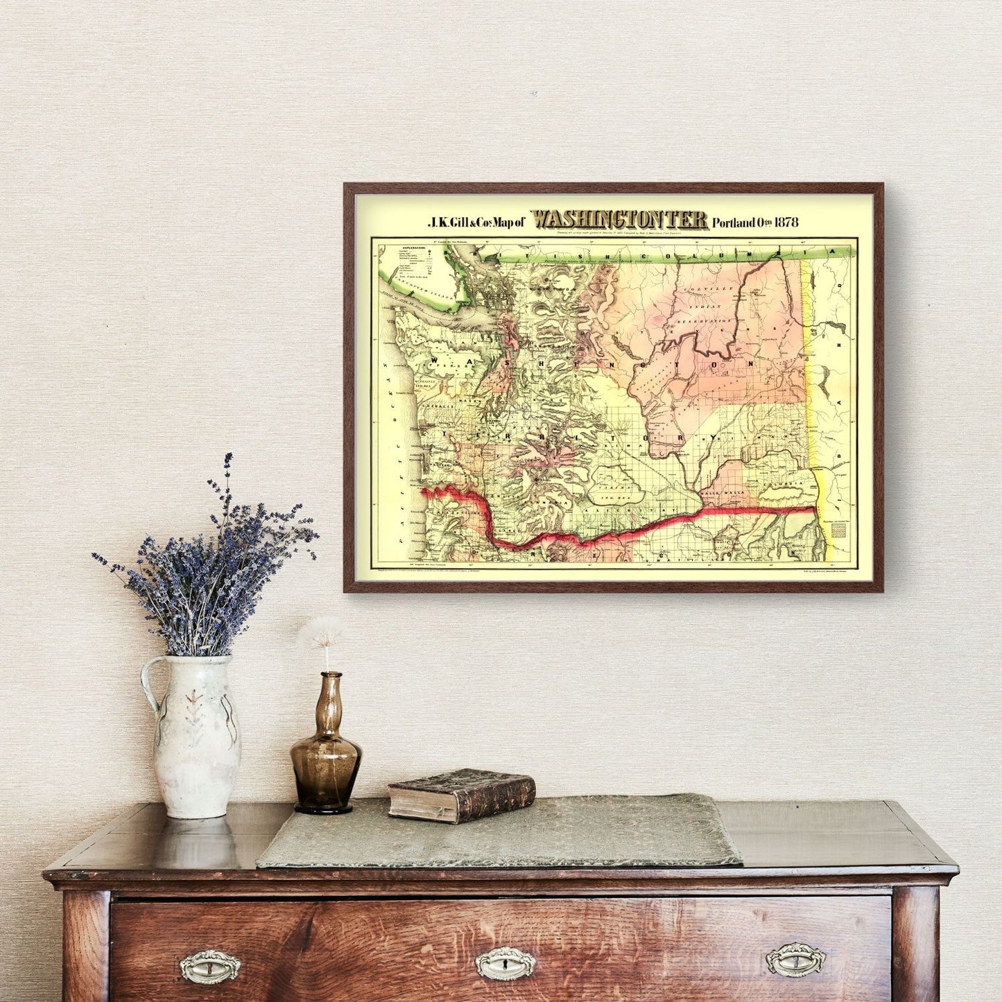Vintage Map of Washington Territory, 1878