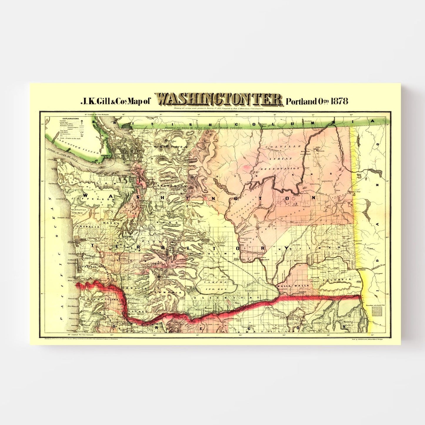 Vintage Map of Washington Territory, 1878