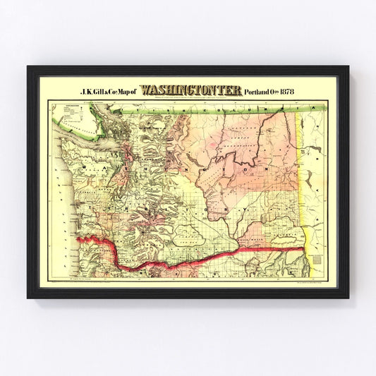 Vintage map of Washington Territory, 1878, early Pacific Northwest, digitally restored
