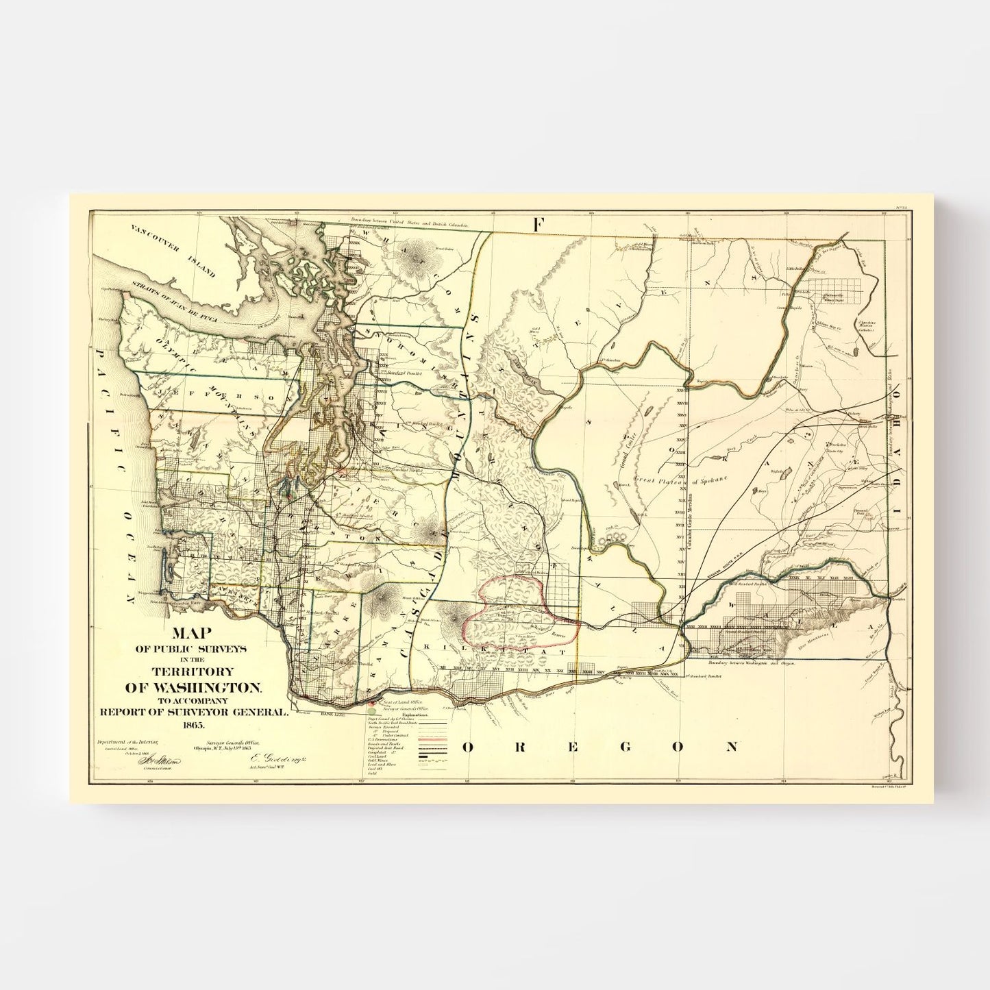Vintage Map of Washington Territory, 1866