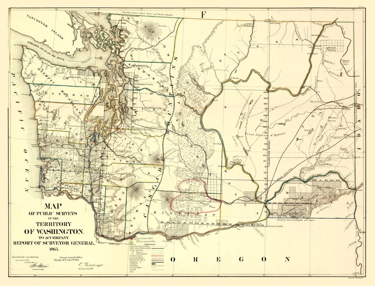 Vintage Map of Washington Territory, 1866