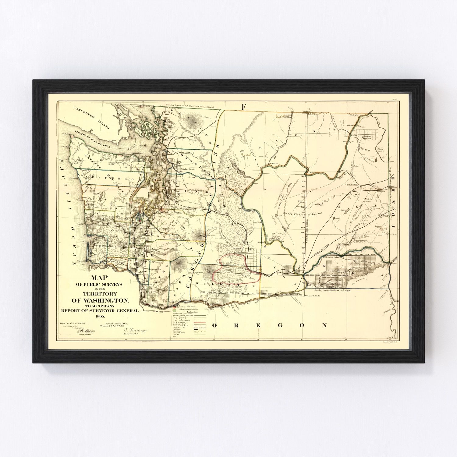 Vintage map of Washington Territory, 1866, Columbia River and Puget Sound, digitally restored