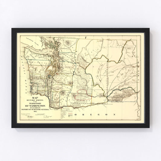 Vintage map of Washington Territory, 1866, Columbia River and Puget Sound, digitally restored