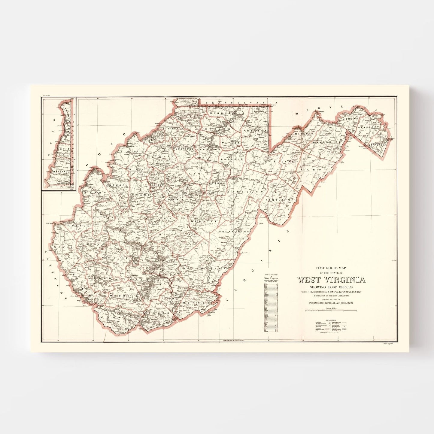 Vintage Map of West Virginia 1918