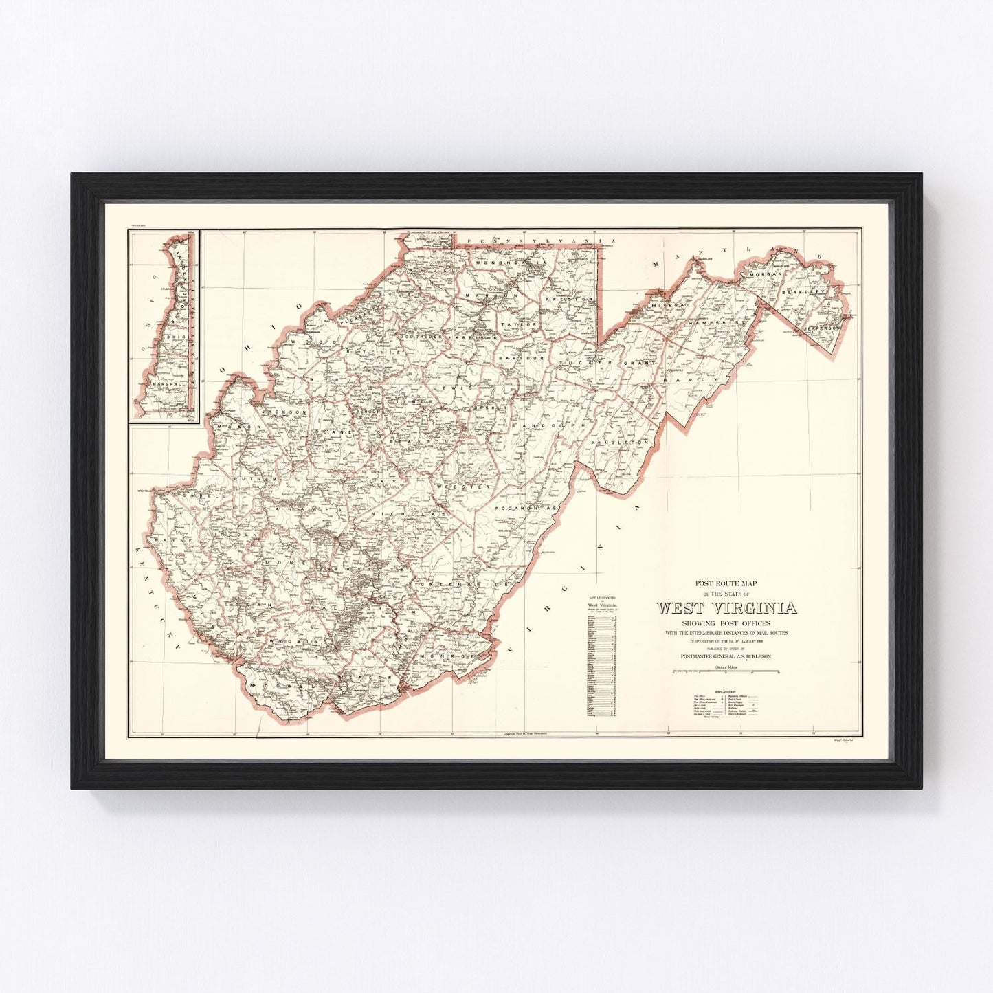 Vintage map of West Virginia, 1918 - WWI era restored cartographic print