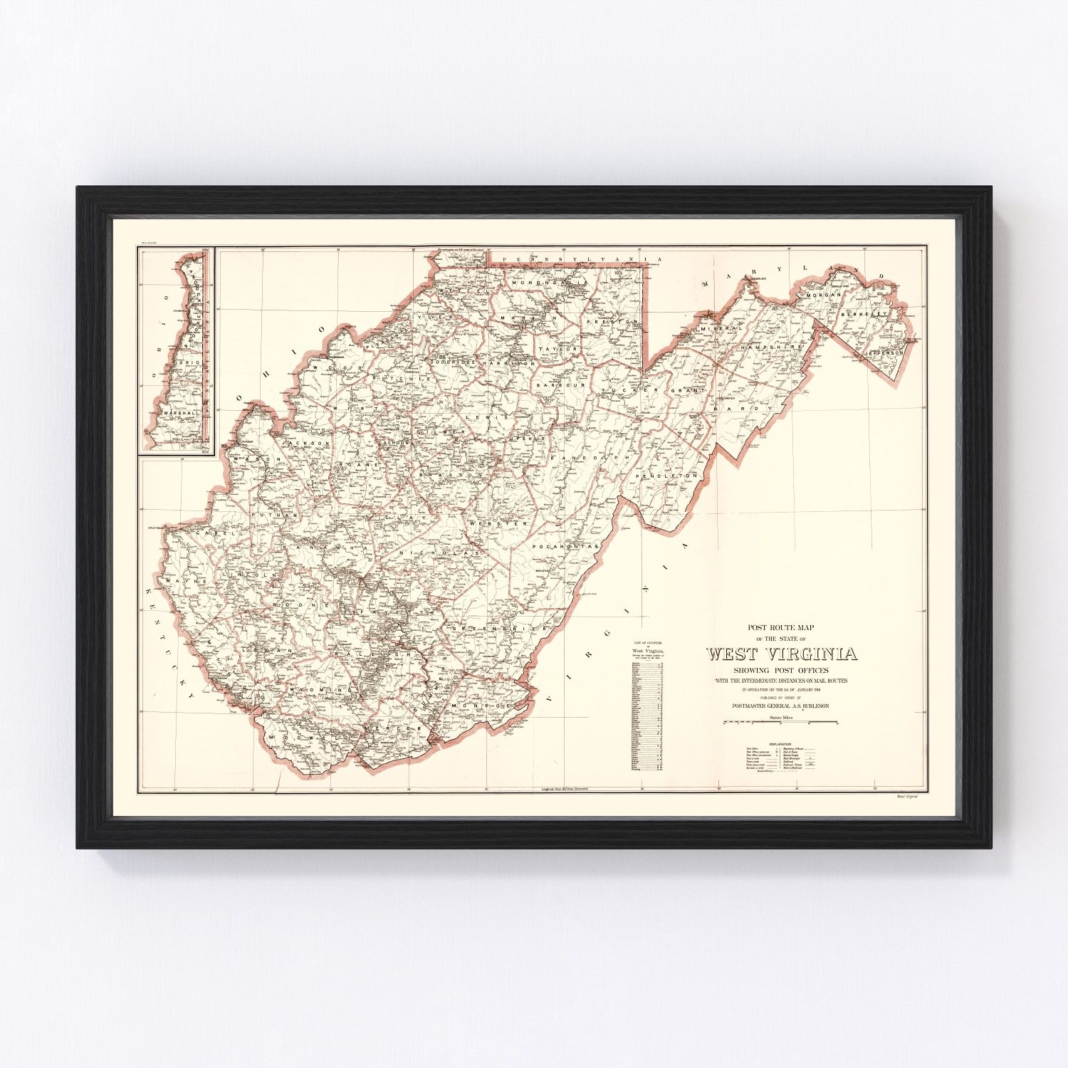 Vintage map of West Virginia, 1918 - WWI era restored cartographic print