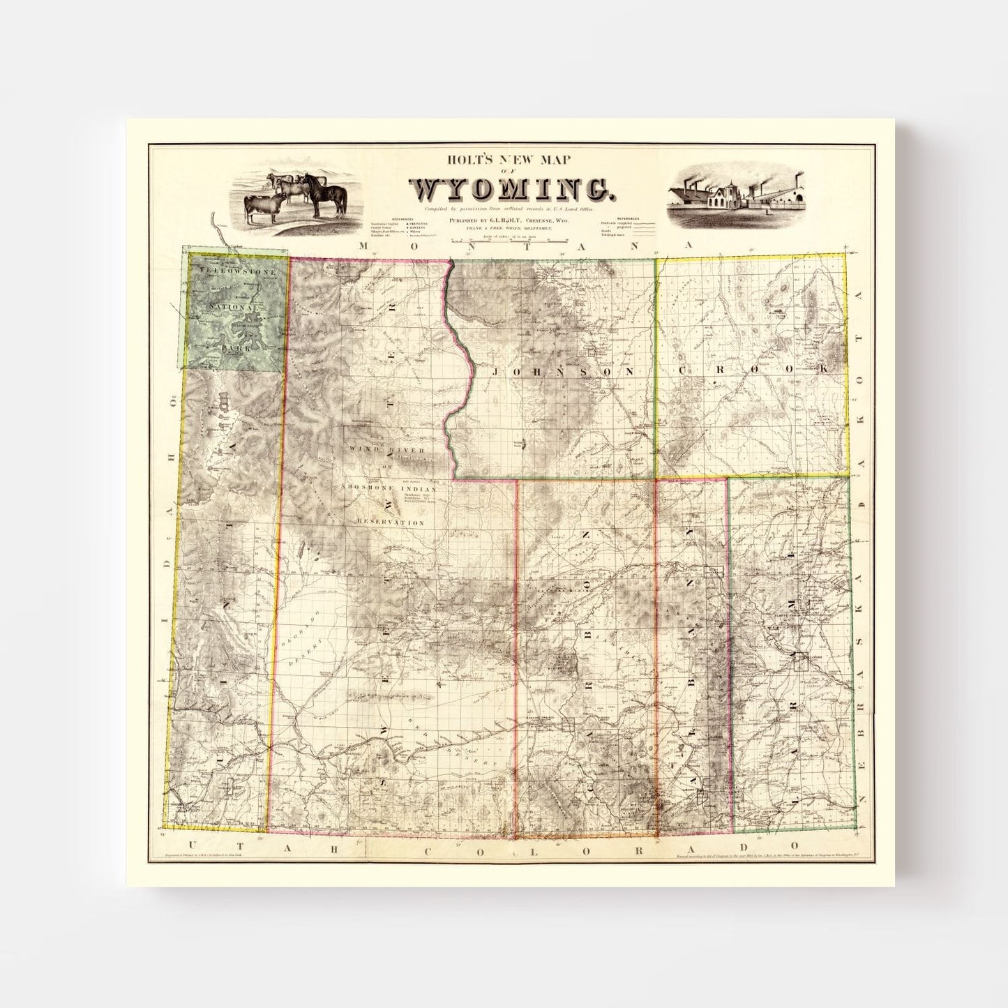 Vintage Map of Wyoming, 1883