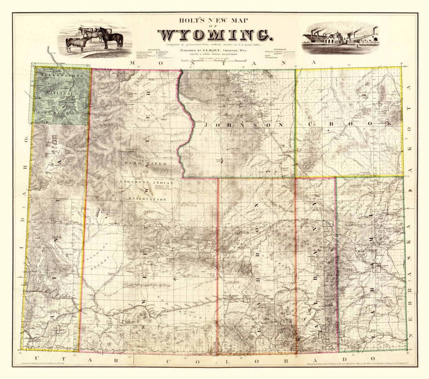 Vintage Map of Wyoming, 1883