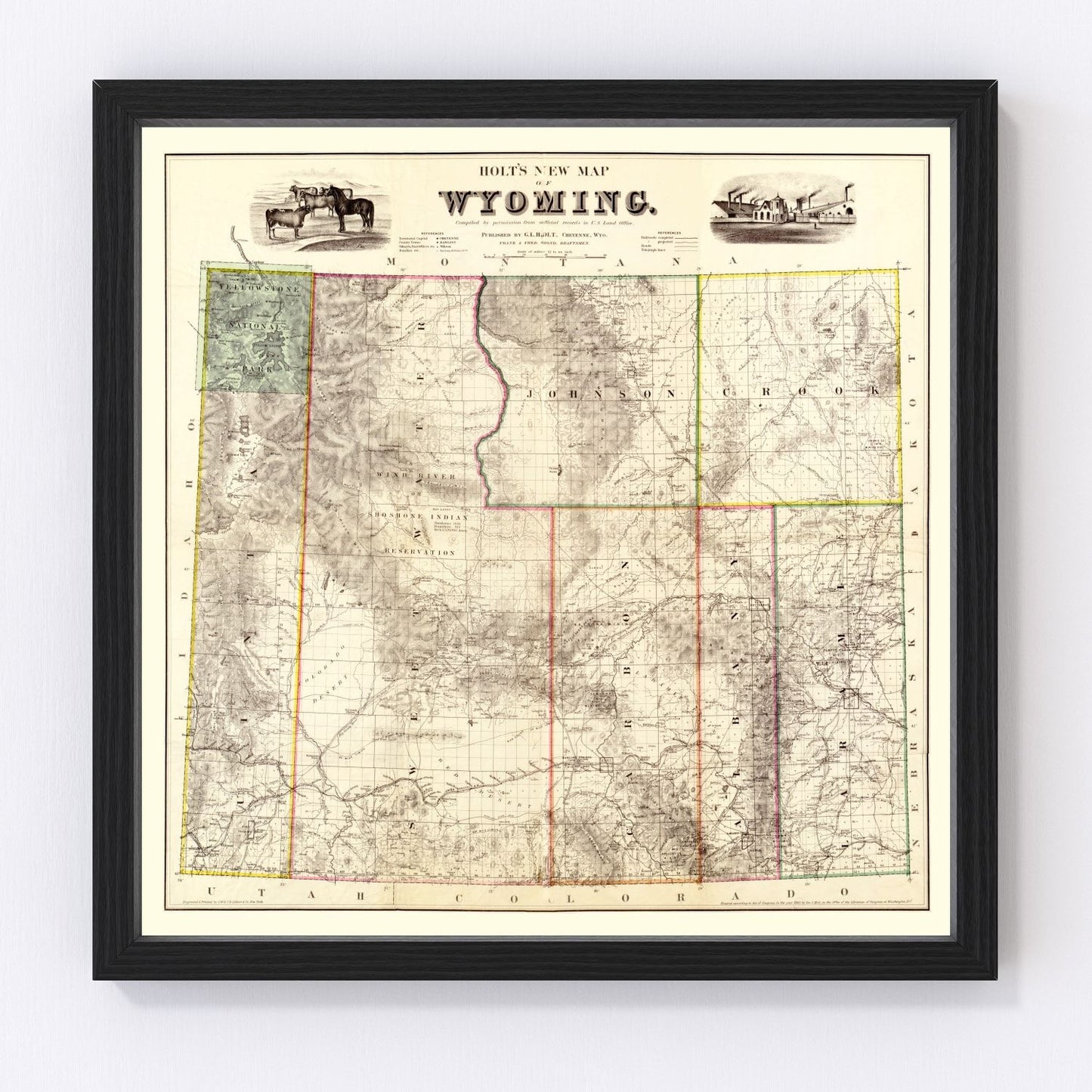 Vintage map of Wyoming territory, 1883, frontier era restored print