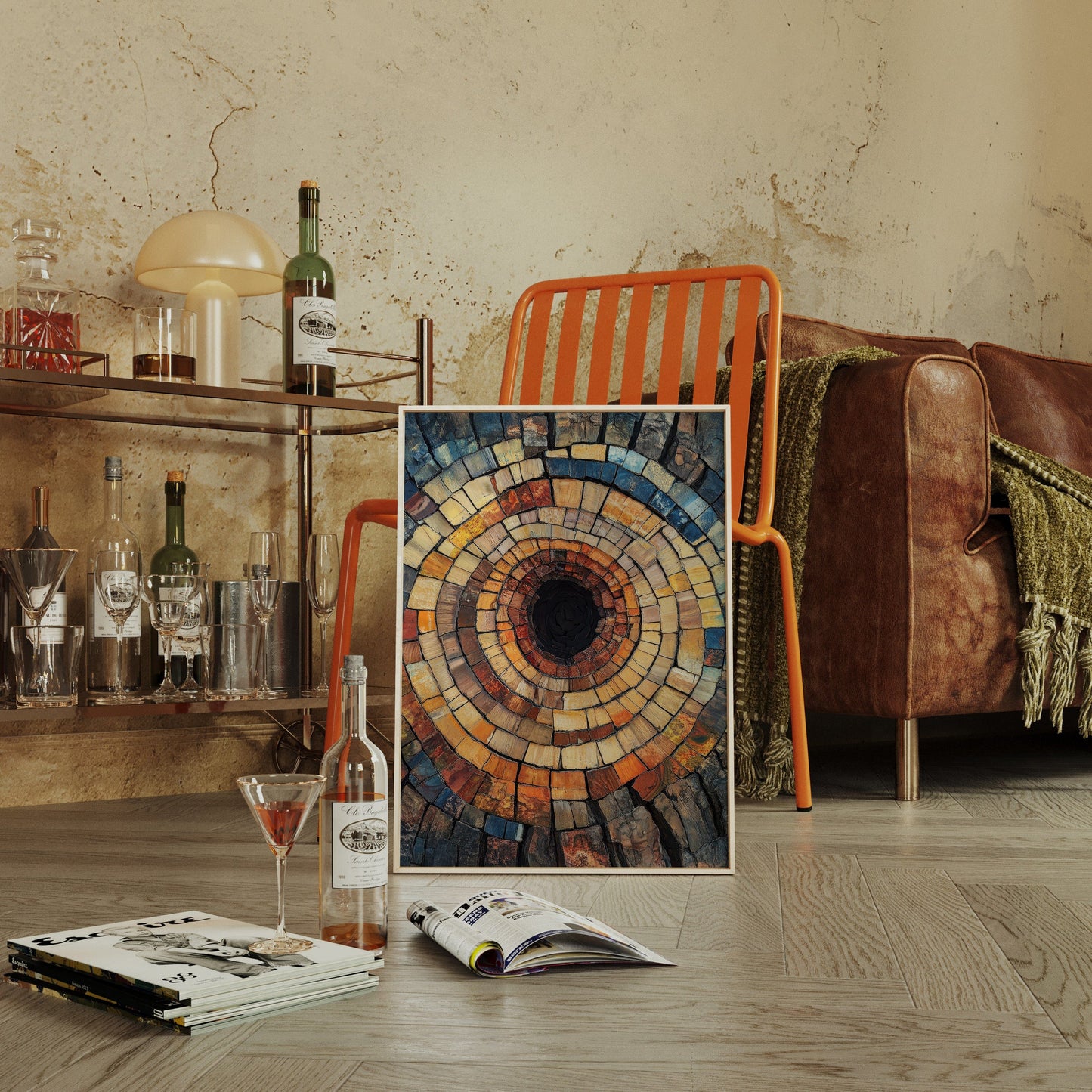 Petrified Wood Spiral Earth Tone Abstract Wall Art