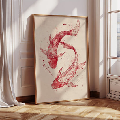Koi Fish Wall Art Minimalist Japanese Ink Print